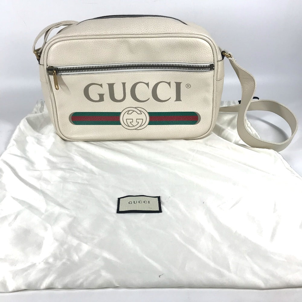 GUCCI 523589 Logo Print Messenger Bag Shoulder Bag Leather Women's White