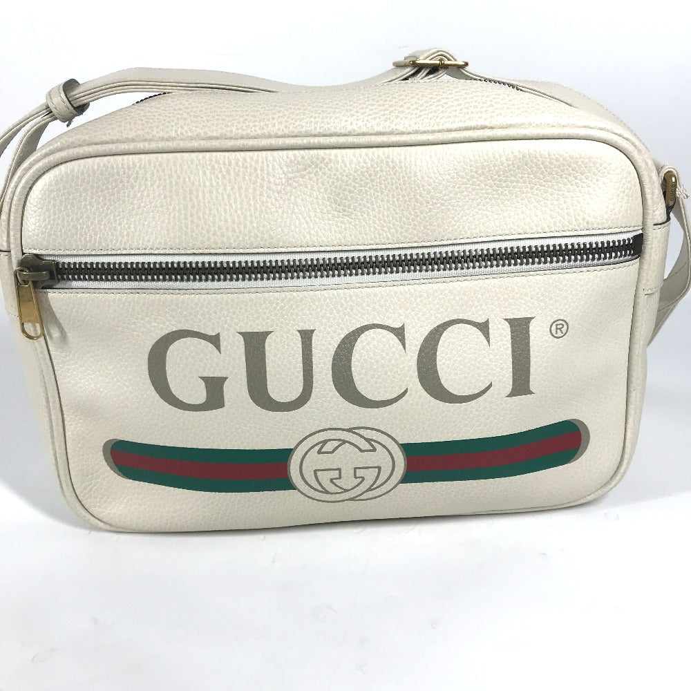 GUCCI 523589 Logo Print Messenger Bag Shoulder Bag Leather Women's White