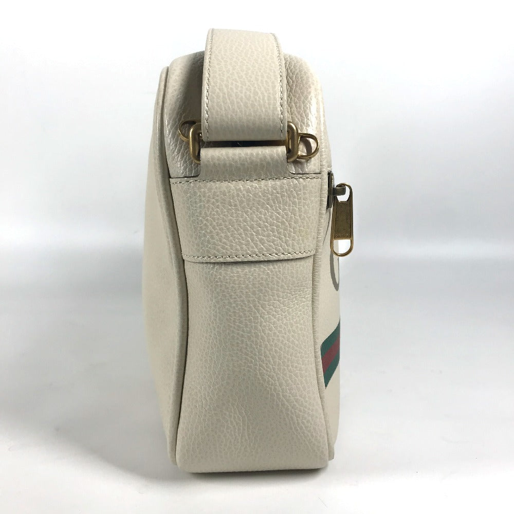 GUCCI 523589 Logo Print Messenger Bag Shoulder Bag Leather Women's White