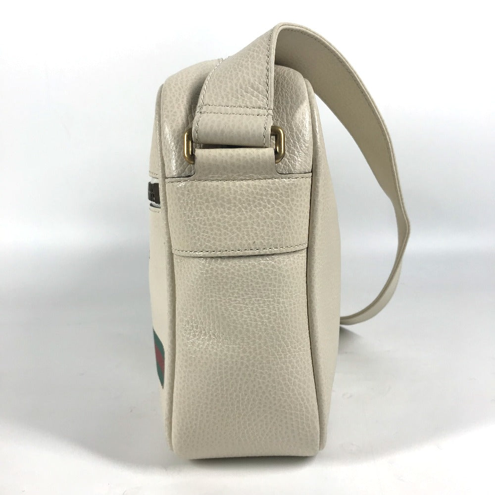 GUCCI 523589 Logo Print Messenger Bag Shoulder Bag Leather Women's White