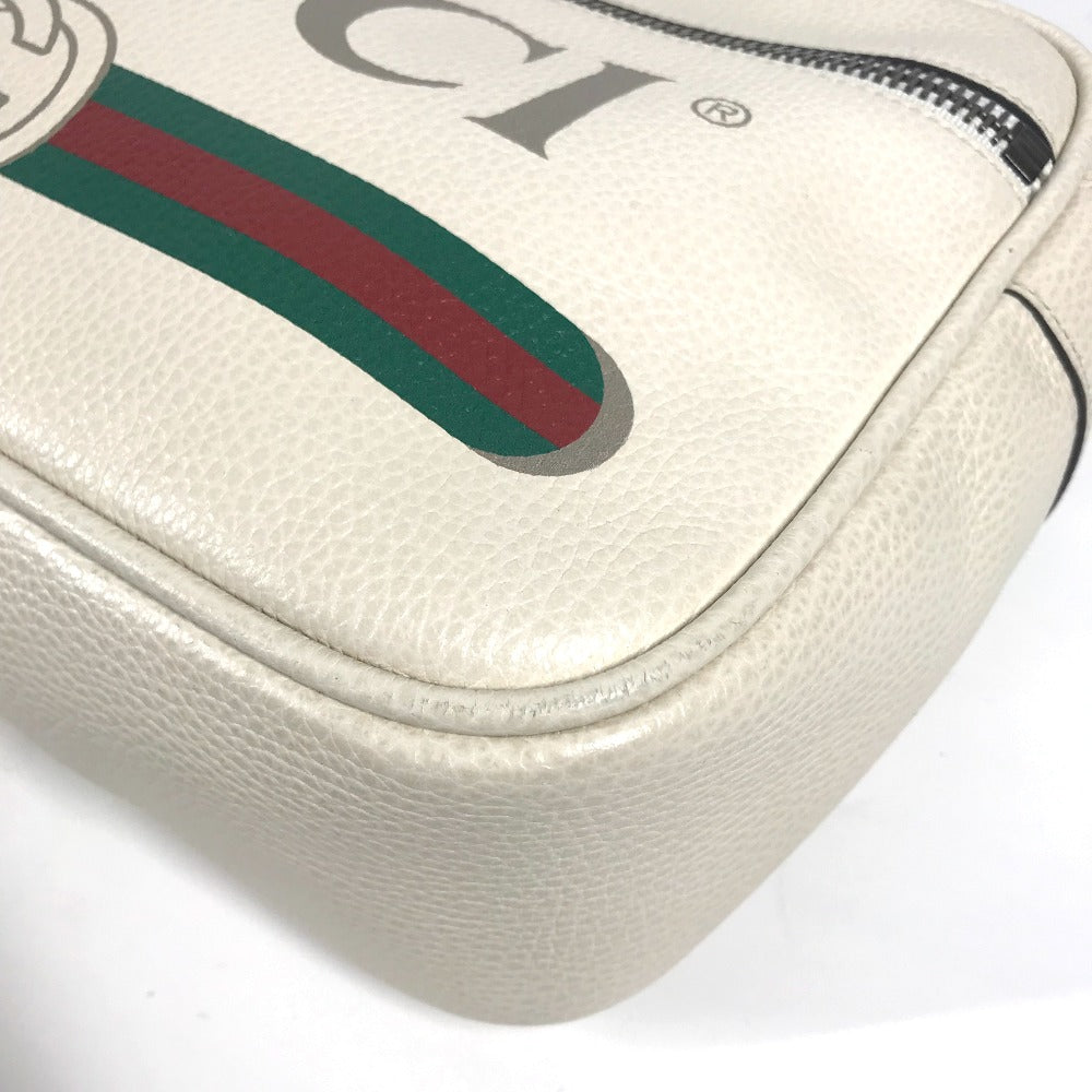 GUCCI 523589 Logo Print Messenger Bag Shoulder Bag Leather Women's White