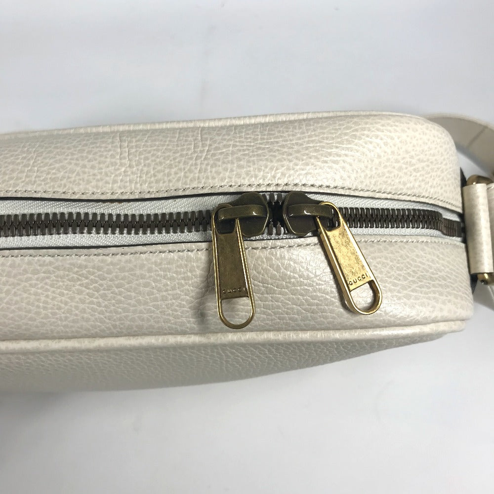 GUCCI 523589 Logo Print Messenger Bag Shoulder Bag Leather Women's White