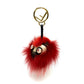 FENDI Real Fur Monster FF Pattern Key Ring with Beads, Unisex, Red and Brown