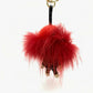 FENDI Real Fur Monster FF Pattern Key Ring with Beads, Unisex, Red and Brown