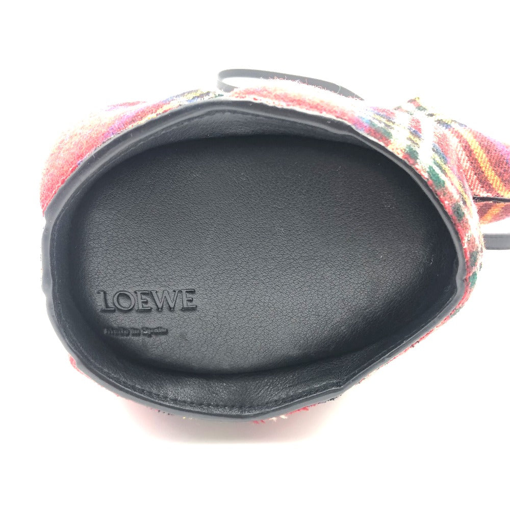 LOEWE 118.50.M93 Checkered Mini Bag, 2-Way Shoulder Bag, Canvas/Leather, Women's, Red, Red and Multicolor