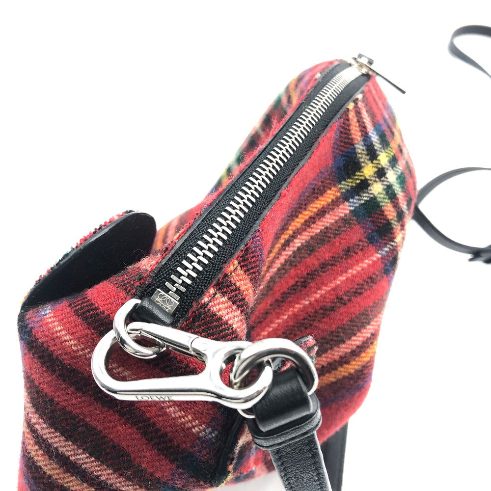 LOEWE 118.50.M93 Checkered Mini Bag, 2-Way Shoulder Bag, Canvas/Leather, Women's, Red, Red and Multicolor