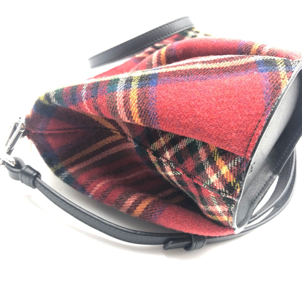LOEWE 118.50.M93 Checkered Mini Bag, 2-Way Shoulder Bag, Canvas/Leather, Women's, Red, Red and Multicolor