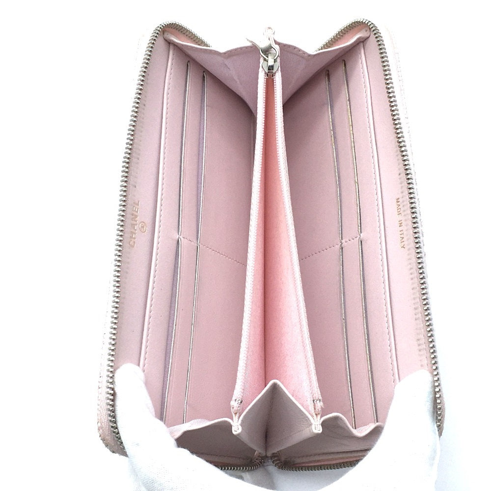 CHANEL Cruise Line Deauville Round Zip Long Wallet in Tweed, Women's, Pink