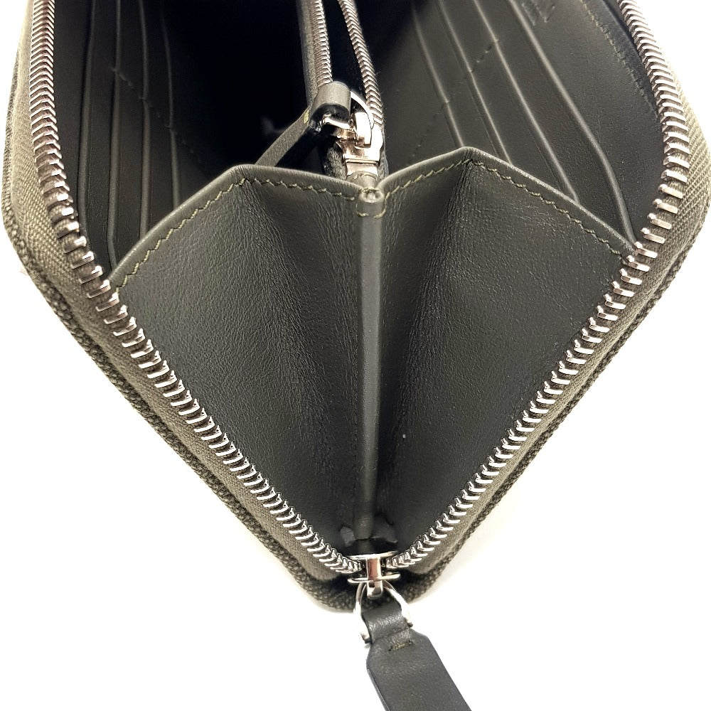 Valentino Garavani Studded VLTN Print Round Zip Long Wallet in Canvas/Leather, Unisex, Khaki and White