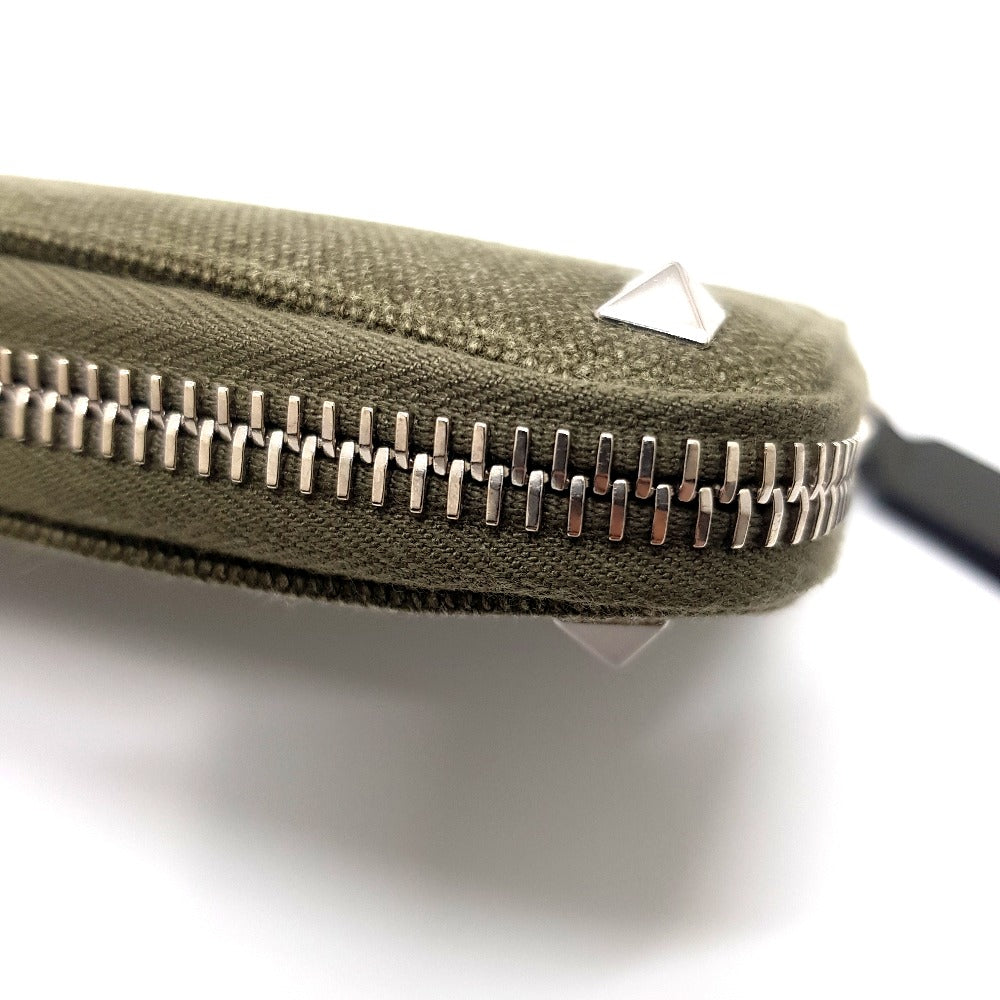 Valentino Garavani Studded VLTN Print Round Zip Long Wallet in Canvas/Leather, Unisex, Khaki and White