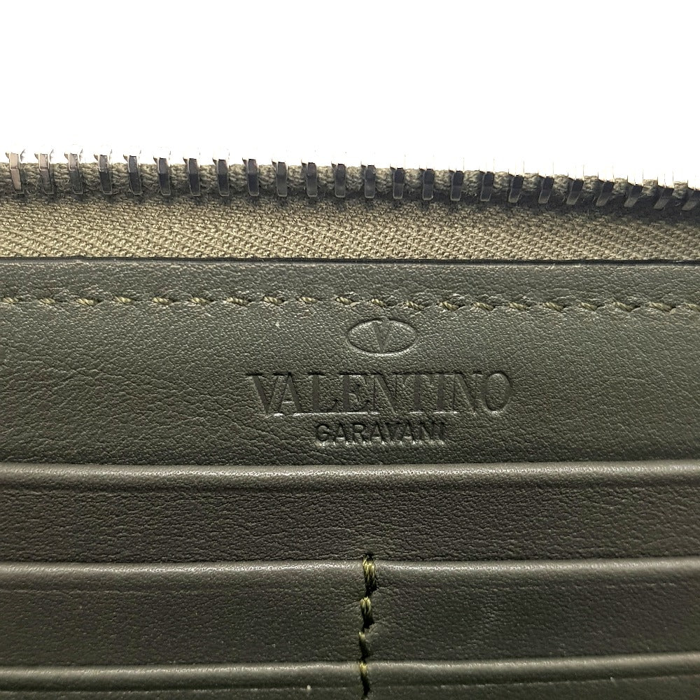 Valentino Garavani Studded VLTN Print Round Zip Long Wallet in Canvas/Leather, Unisex, Khaki and White