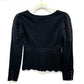 CHANEL P29091K00191 06A Glitter Knit Flare Skirt and Long Sleeve Knit Top and Bottom Set, Wool, Women's, Black
