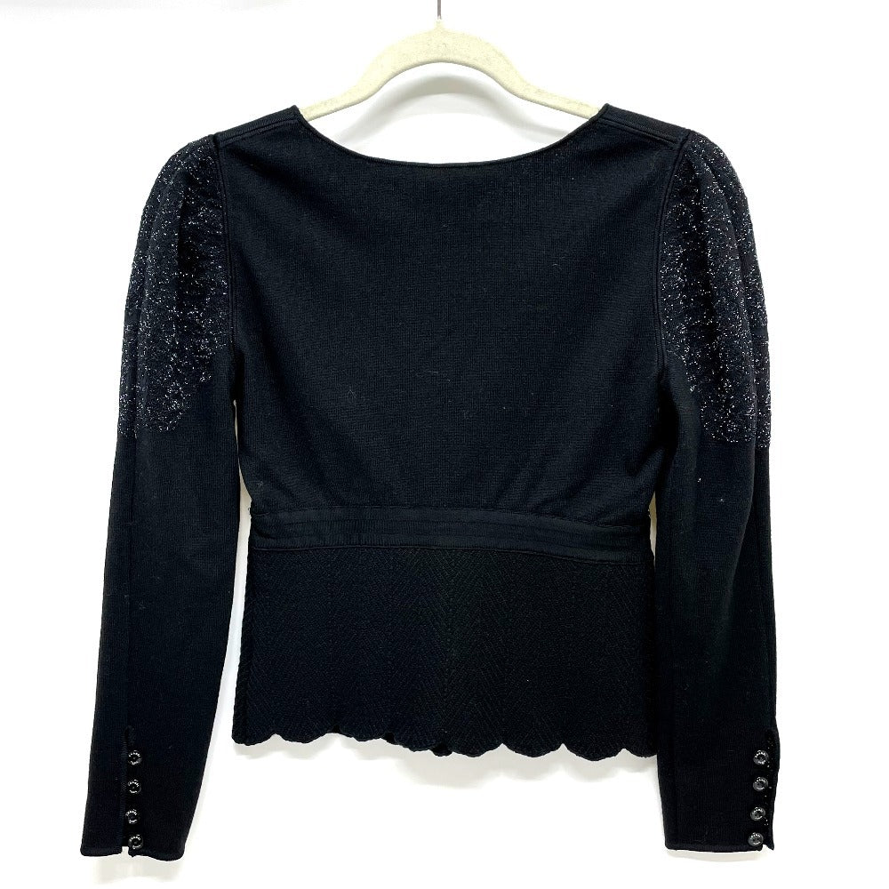 CHANEL P29091K00191 06A Glitter Knit Flare Skirt and Long Sleeve Knit Top and Bottom Set, Wool, Women's, Black