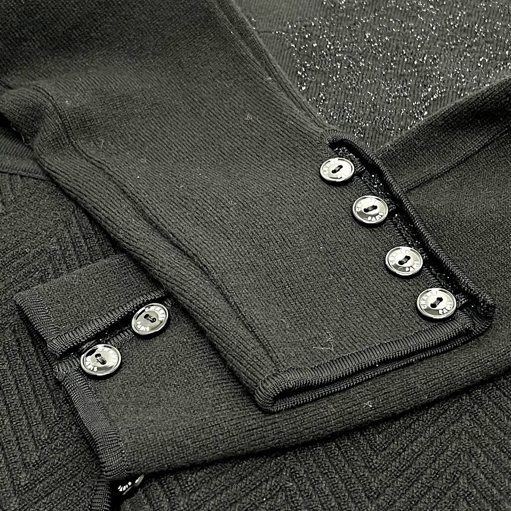 CHANEL P29091K00191 06A Glitter Knit Flare Skirt and Long Sleeve Knit Top and Bottom Set, Wool, Women's, Black