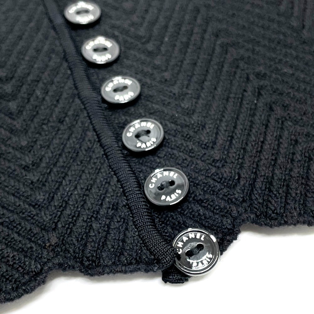 CHANEL P29091K00191 06A Glitter Knit Flare Skirt and Long Sleeve Knit Top and Bottom Set, Wool, Women's, Black