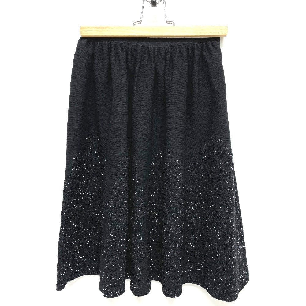 CHANEL P29091K00191 06A Glitter Knit Flare Skirt and Long Sleeve Knit Top and Bottom Set, Wool, Women's, Black