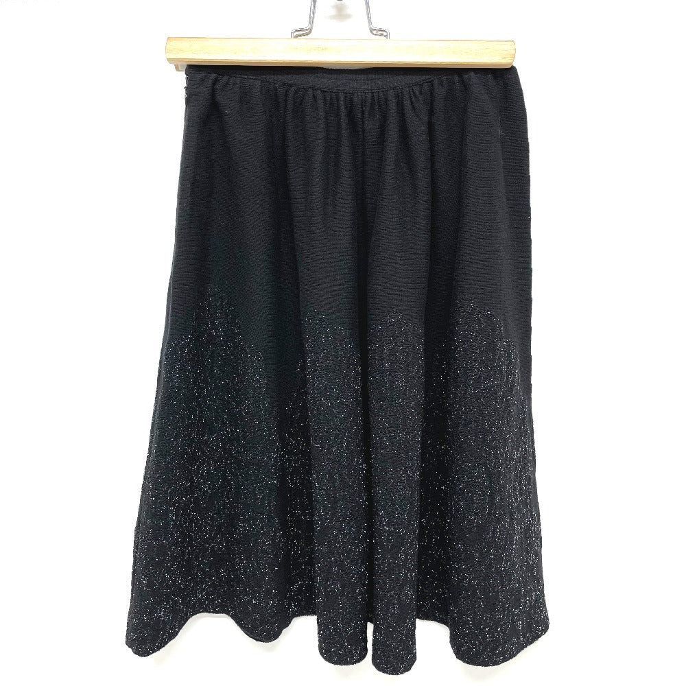 CHANEL P29091K00191 06A Glitter Knit Flare Skirt and Long Sleeve Knit Top and Bottom Set, Wool, Women's, Black