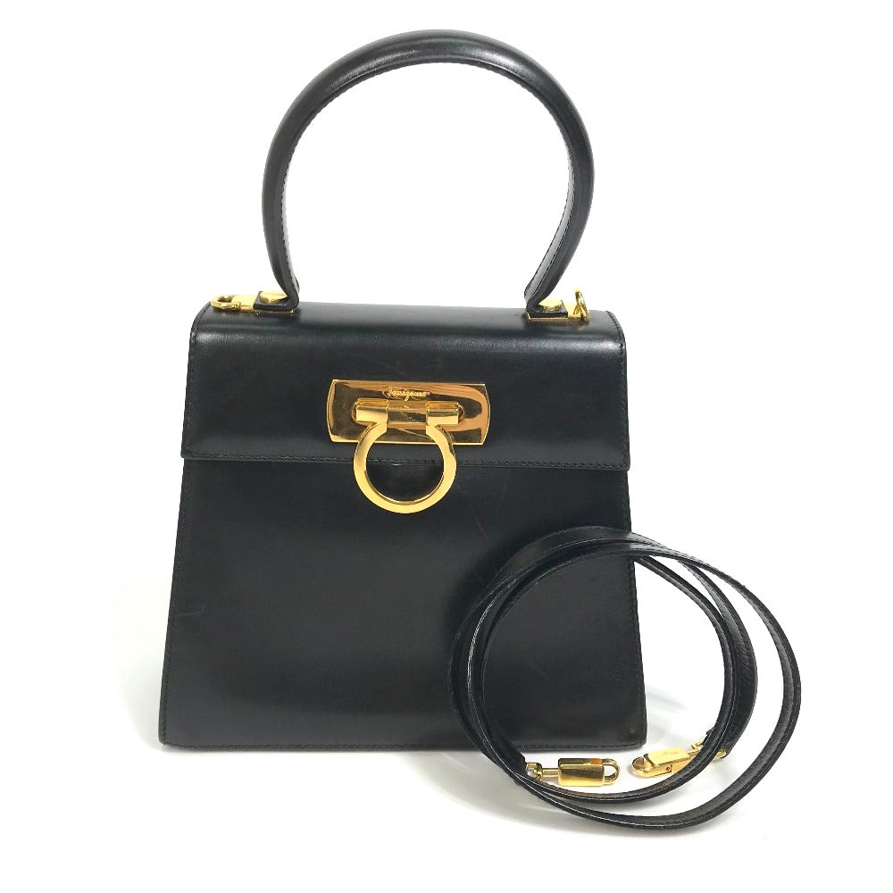 Salvatore Ferragamo Gancini Shoulder Bag, 2-Way Leather, Black, Women's
