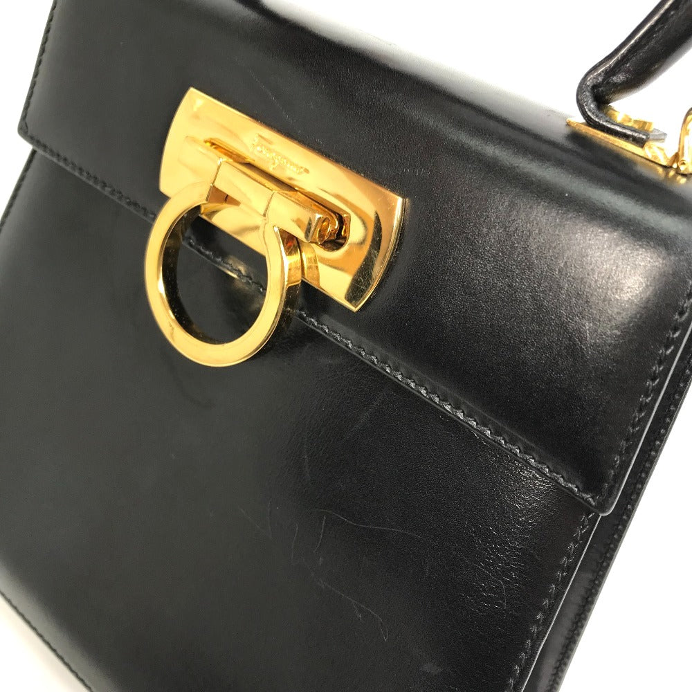 Salvatore Ferragamo Gancini Shoulder Bag, 2-Way Leather, Black, Women's