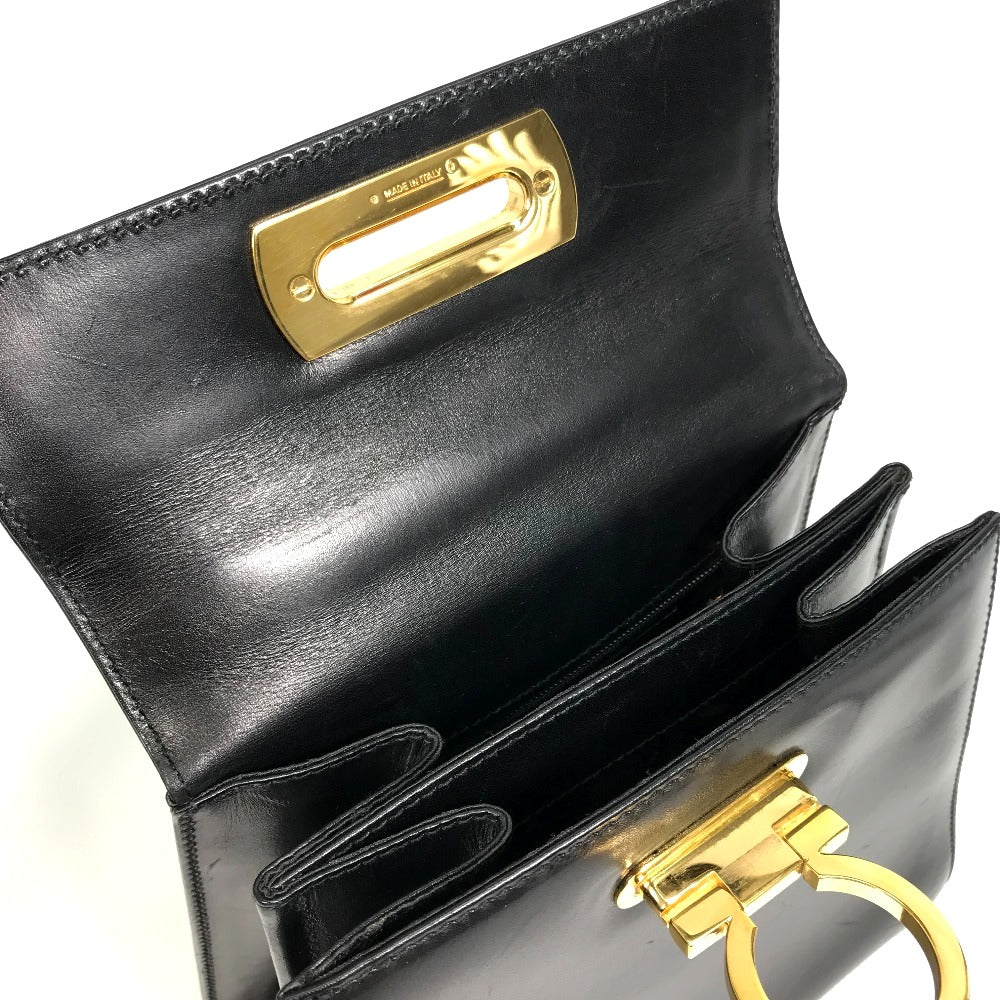 Salvatore Ferragamo Gancini Shoulder Bag, 2-Way Leather, Black, Women's
