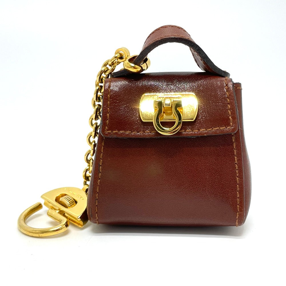 Salvatore Ferragamo Gancini Bag Charm, Leather, Brown with Gold Hardware, Women's
