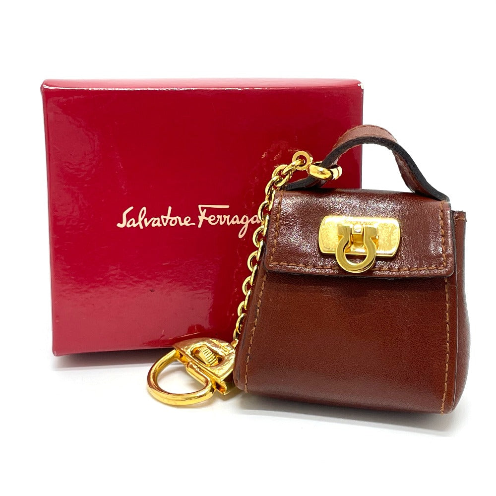 Salvatore Ferragamo Gancini Bag Charm, Leather, Brown with Gold Hardware, Women's