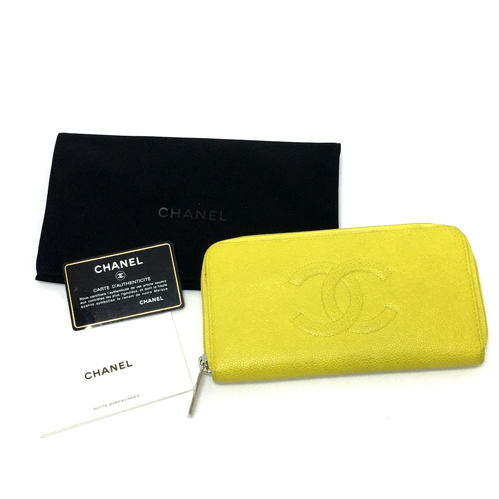 Chanel CC Coco Mark Round Fastener Long Wallet (dengan duit syiling) wanita cabiaskin