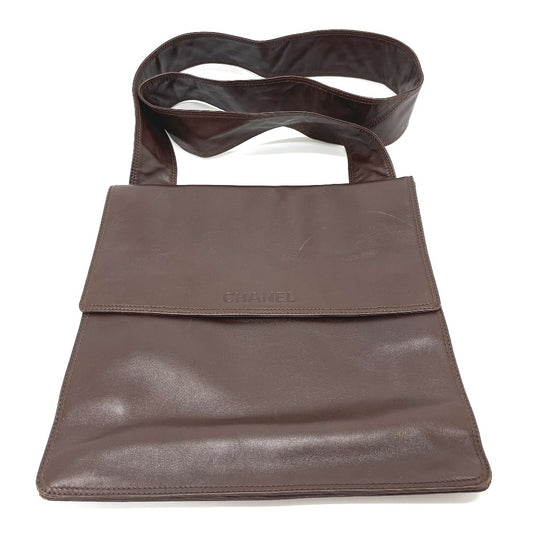 CHANEL Logo Sacoche Bag, Crossbody Shoulder Bag, Unisex, Brown Lambskin