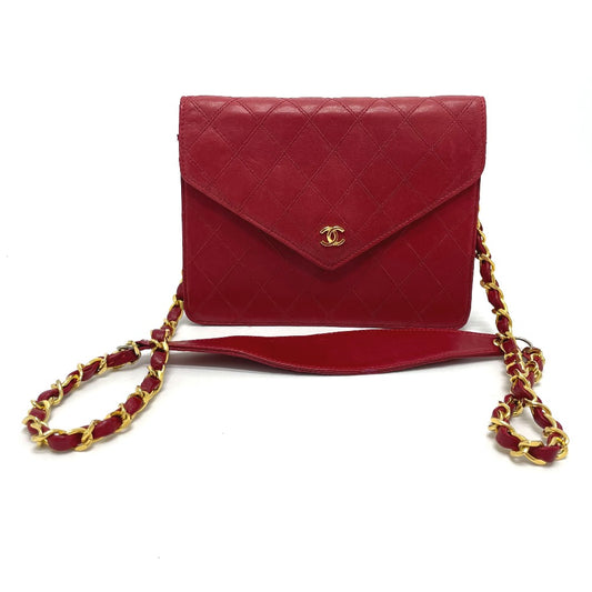 CHANEL ビコローレ ココマーク カバン バッグ チェーン ショルダー 肩掛け ショルダーバッグ ラムスキン レディース レッド