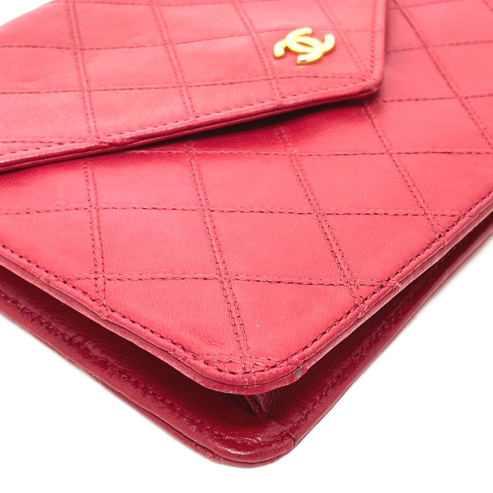 CHANEL ビコローレ ココマーク カバン バッグ チェーン ショルダー 肩掛け ショルダーバッグ ラムスキン レディース レッド