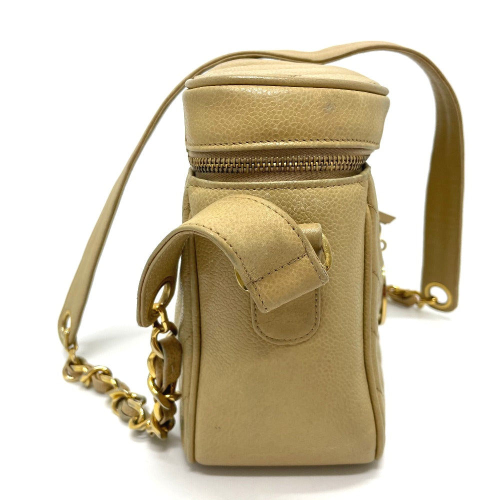 CHANEL CC Coco Charm V-Stitch Chevron Chain Shoulder Bag in Beige Caviar Leather