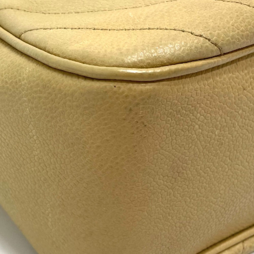 CHANEL CC Coco Charm V-Stitch Chevron Chain Shoulder Bag in Beige Caviar Leather