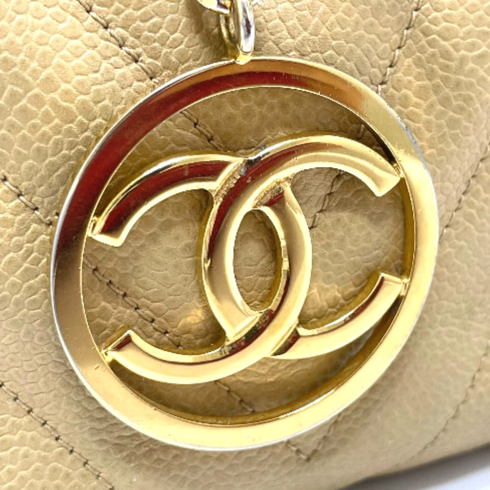 CHANEL CC Coco Charm V-Stitch Chevron Chain Shoulder Bag in Beige Caviar Leather