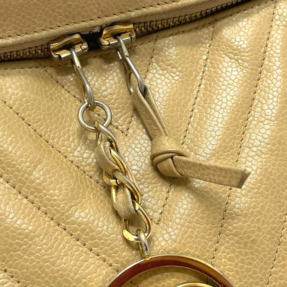 CHANEL CC Coco Charm V-Stitch Chevron Chain Shoulder Bag in Beige Caviar Leather