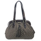 CELINE Logo Macadam Clasp Tote Bag with Tassel Shoulder Bag in Leather/Canvas, Brown with Gold Hardware