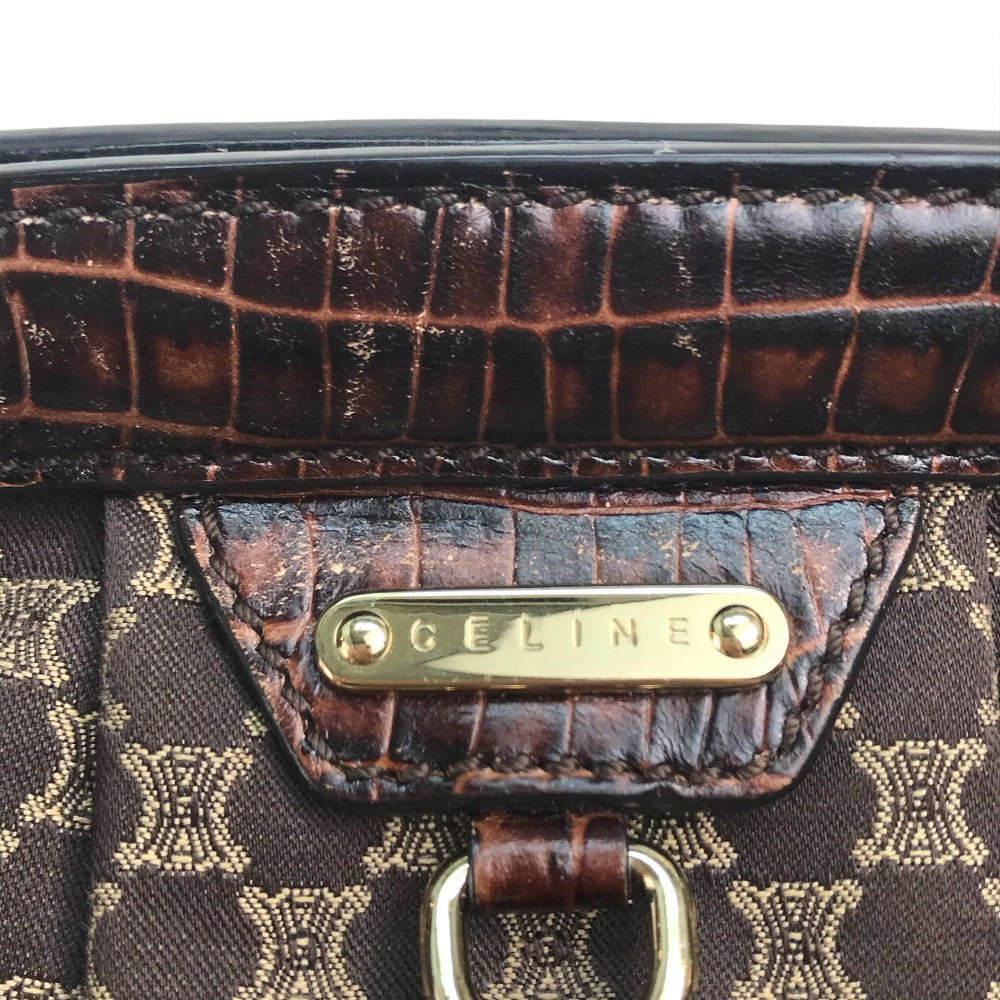 CELINE Logo Macadam Clasp Tote Bag with Tassel Shoulder Bag in Leather/Canvas, Brown with Gold Hardware