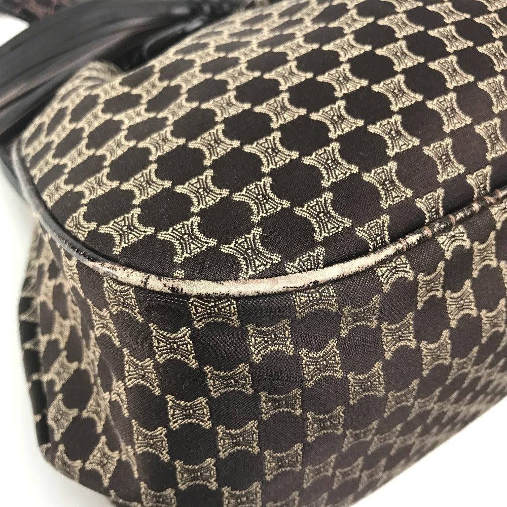 CELINE Logo Macadam Clasp Tote Bag with Tassel Shoulder Bag in Leather/Canvas, Brown with Gold Hardware