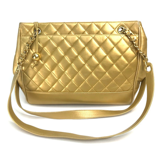 CHANEL ココボール マトラッセ カバン チェーントート ショルダーバッグ ラムスキン レディース ゴールド×ゴールド金具