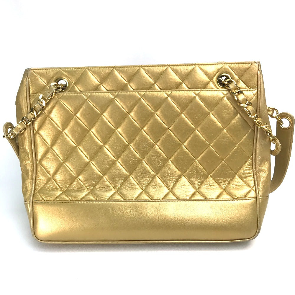 CHANEL ココボール マトラッセ カバン チェーントート ショルダーバッグ ラムスキン レディース ゴールド×ゴールド金具