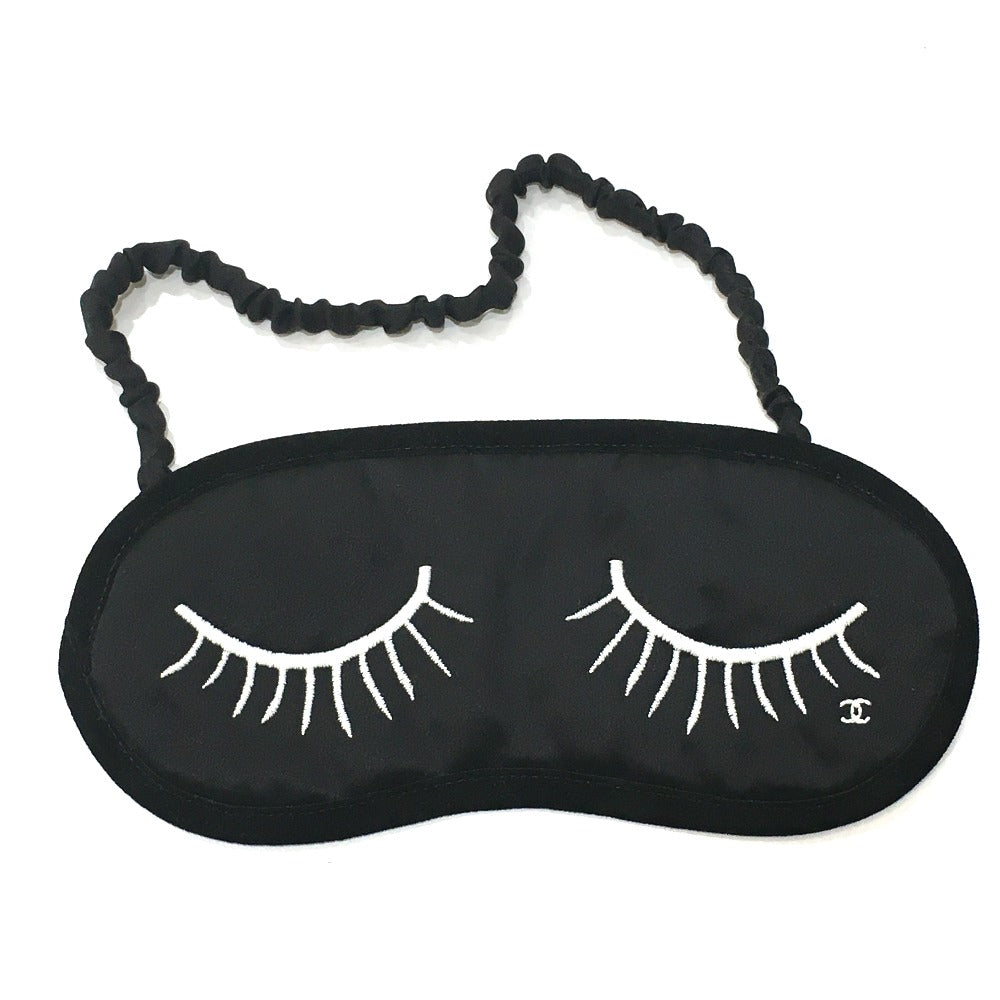 CHANEL CC Coco Mark Eye Mask &amp; Pouch Set, Silk, Unisex, Black