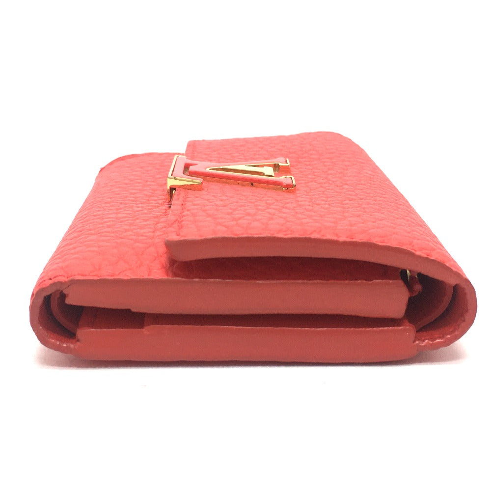 LOUIS VUITTON M69069 Japan-exclusive Portefeuille Capucines XS Compact Tri-fold Wallet in Taurillon Leather, Coral Tahiti Red