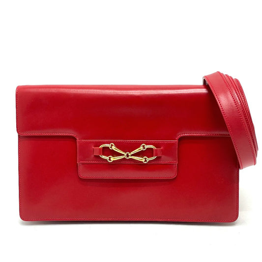 GUCCI 004-01-0476 Vintage Old Gucci Bag, 2-Way Clutch/Shoulder Bag, Leather, Women's, Red and Gold Hardware