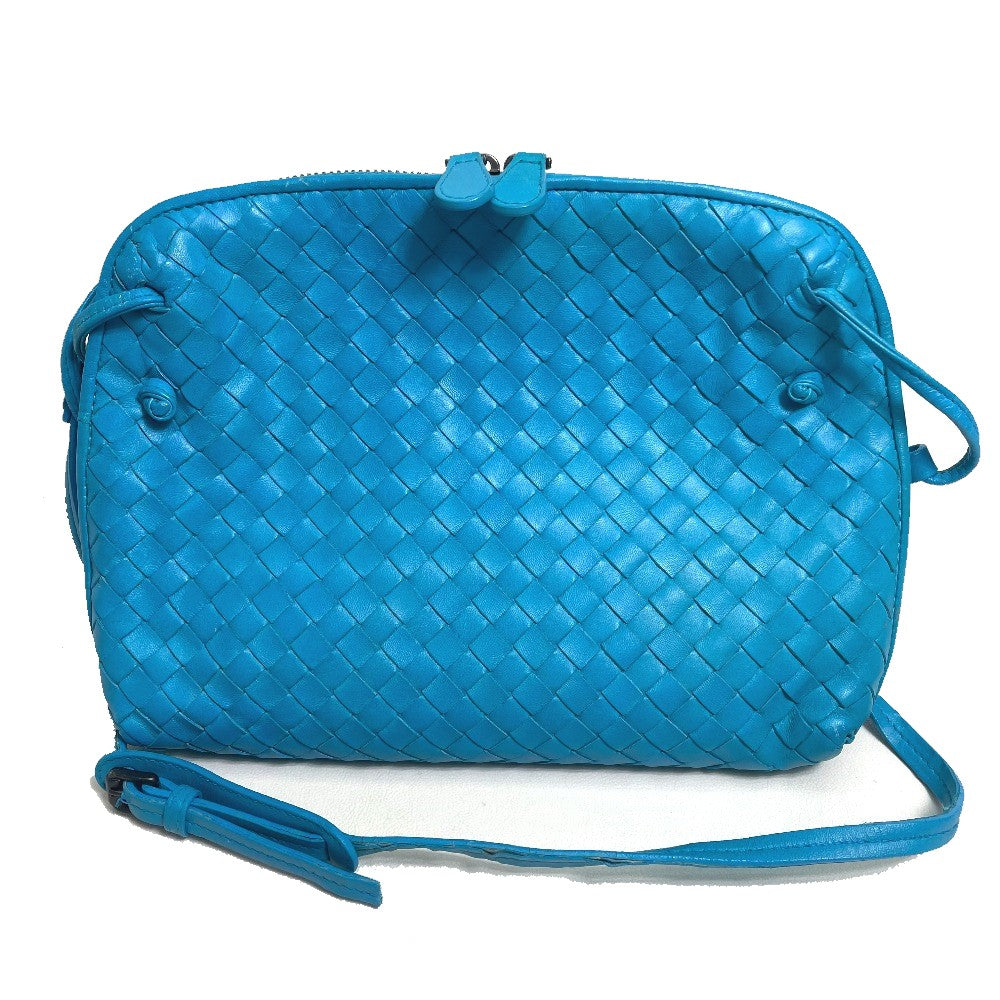 BOTTEGA VENETA 245354 Intrecciato Nodini Shoulder Bag Pochette in Lamb Leather, Blue, for Women