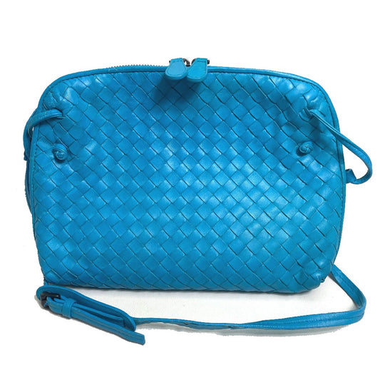 BOTTEGA VENETA 245354 Intrecciato Nodini Shoulder Bag Pochette in Lamb Leather, Blue, for Women