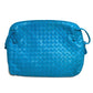 BOTTEGA VENETA 245354 Intrecciato Nodini Shoulder Bag Pochette in Lamb Leather, Blue, for Women