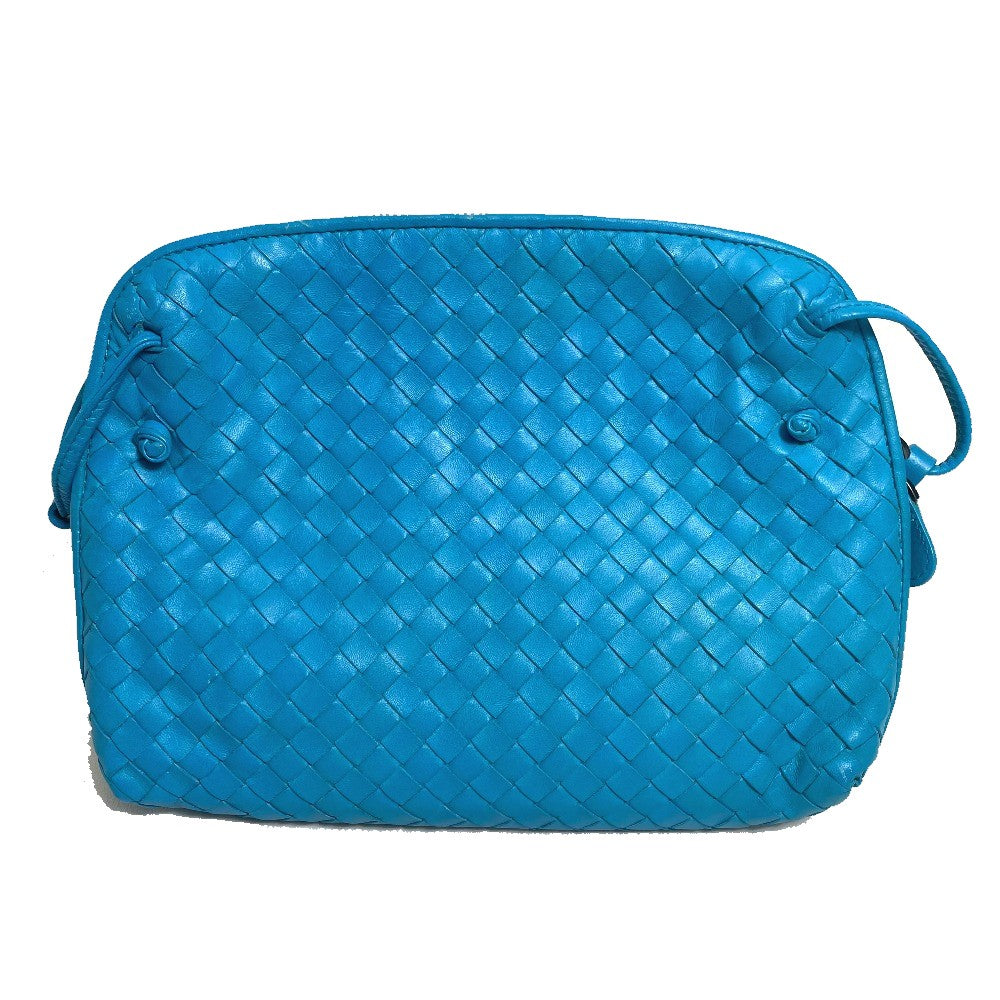 BOTTEGA VENETA 245354 Intrecciato Nodini Shoulder Bag Pochette in Lamb Leather, Blue, for Women