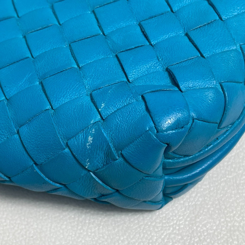 BOTTEGA VENETA 245354 Intrecciato Nodini Shoulder Bag Pochette in Lamb Leather, Blue, for Women