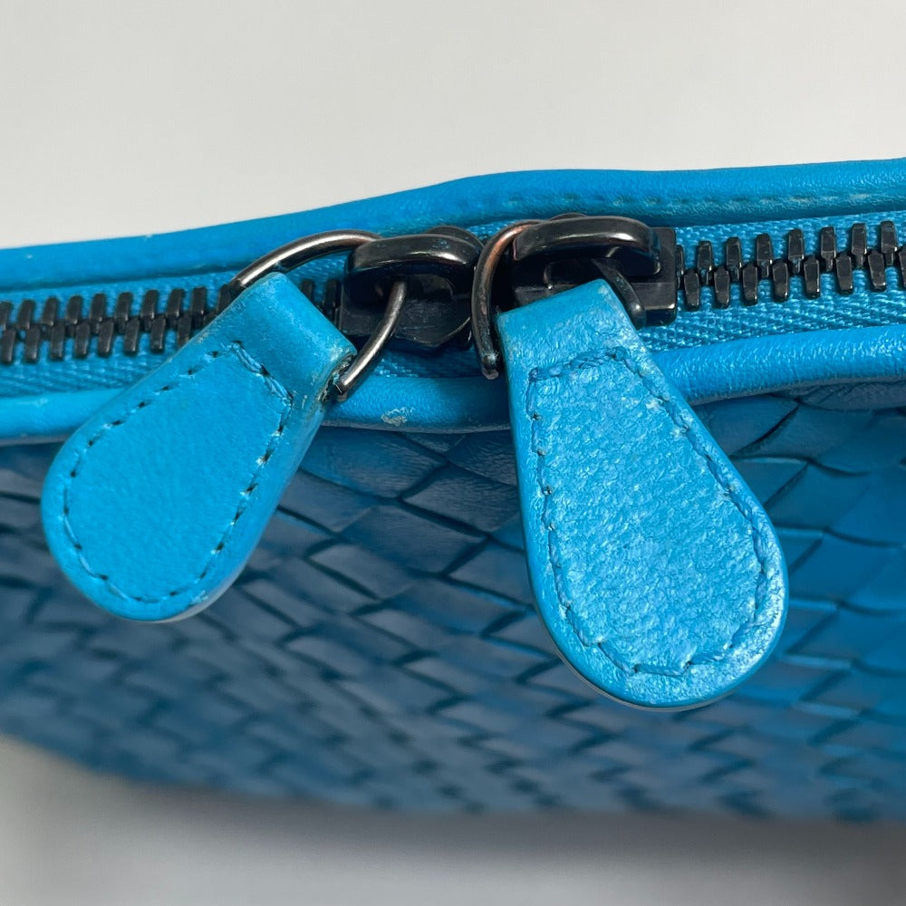 BOTTEGA VENETA 245354 Intrecciato Nodini Shoulder Bag Pochette in Lamb Leather, Blue, for Women