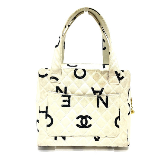 CHANEL CC Coco Mark Matelasse Logo Tote Bag, Cotton Canvas, Women's, Ivory and Black