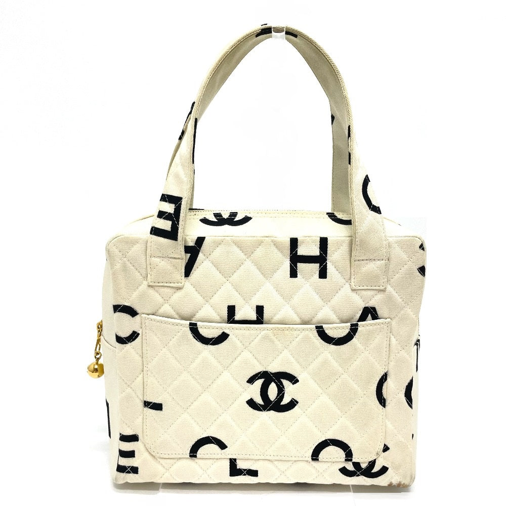 CHANEL CC Coco Mark Matelasse Logo Tote Bag, Cotton Canvas, Women's, Ivory and Black